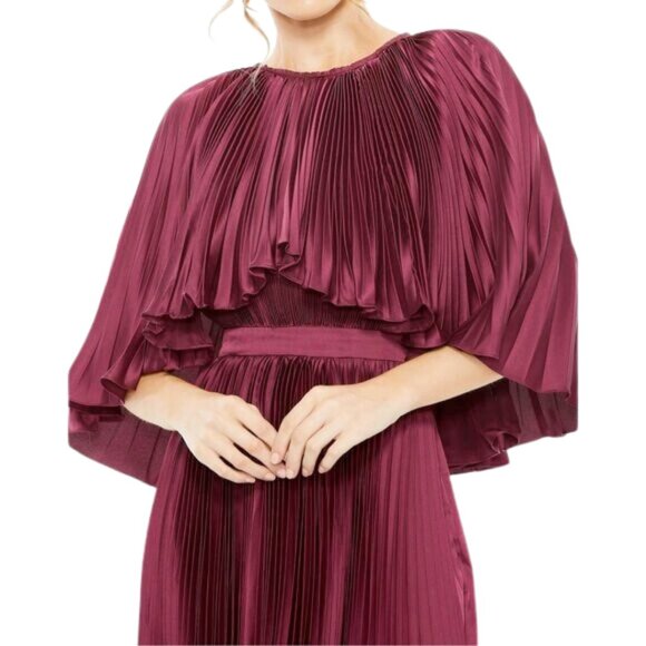 Mac Duggal 49638 Womens Size 14 Raspberry Pink Red Pleated Cape Tea Length Dress - Picture 3 of 4